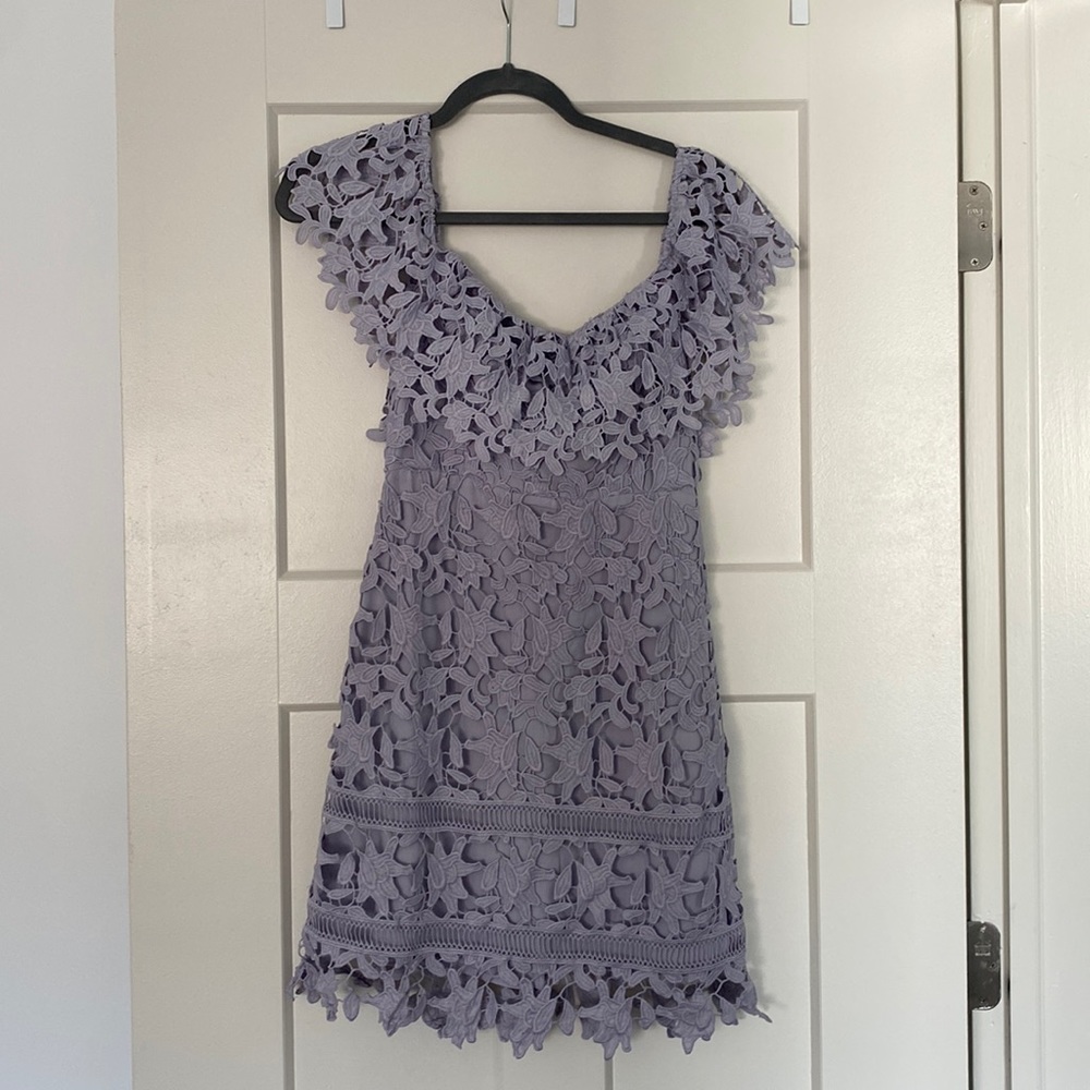 Lavender off the shoulder lace dress